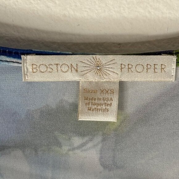 Boston Proper Floral Striped Blouse Long Bell Sleeve Stretchy Lace Up V Neck XXS - Picture 8 of 10